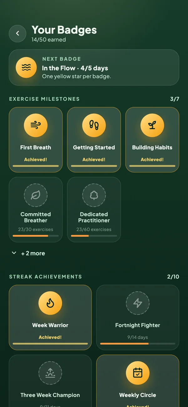 BreathLife - breathing badges and rewards page