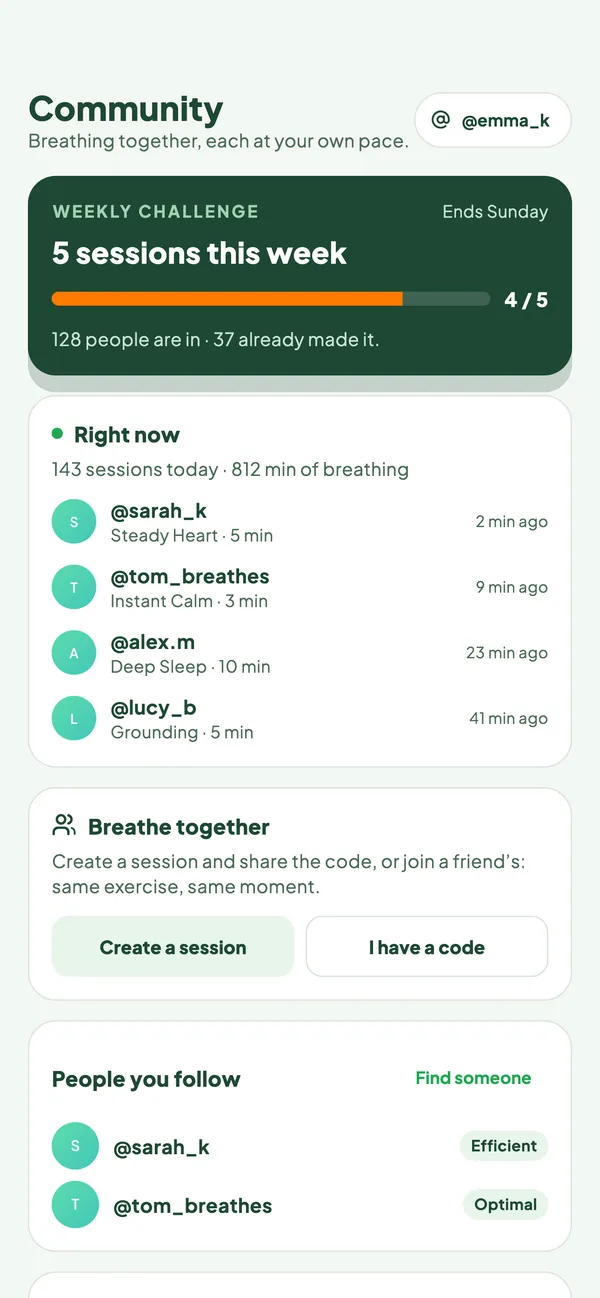 BreathLife - classement communautaire et encouragements entre pratiquants