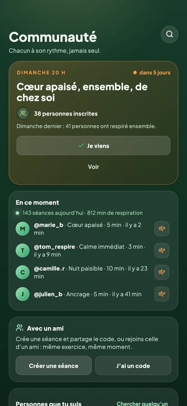 BreathLife - classement communautaire et encouragements entre pratiquants